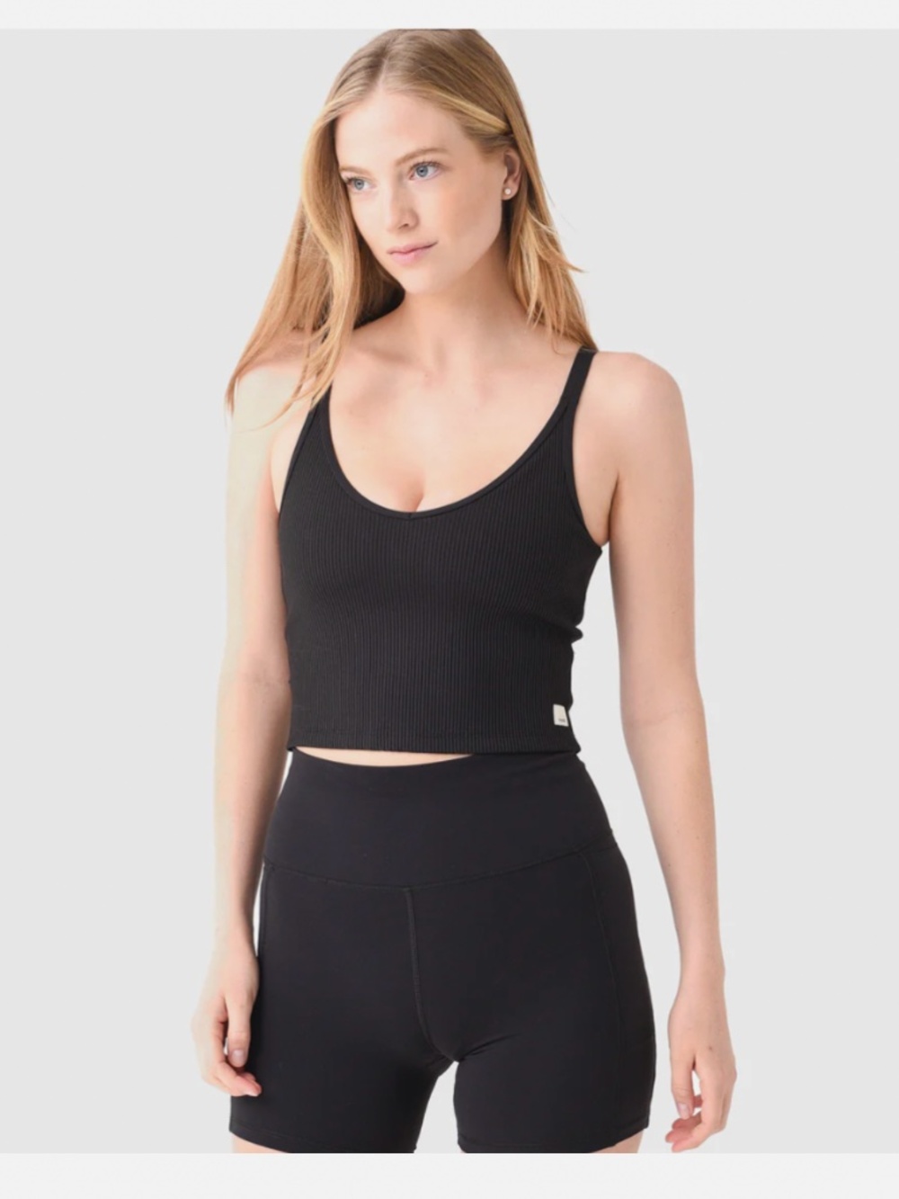 VUORI Rib Crop Tank Top Womens Knit Stretch Crossback Workout black Sz M NWOT